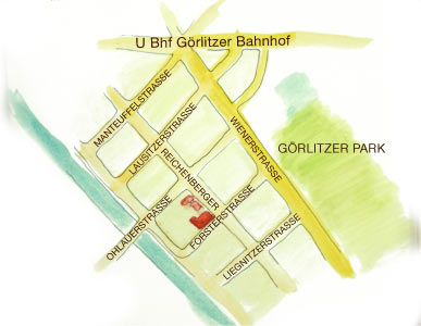 Unsere Schule finden Sie in der Reichenberger Straße, zwischen der Ohlauer Straße und der Forster Straße